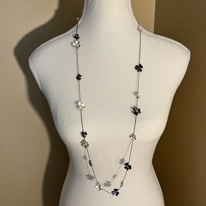 Bohemian‎ Silver Tone Necklace Chain with Silver And Pewter Clovers Diamonds